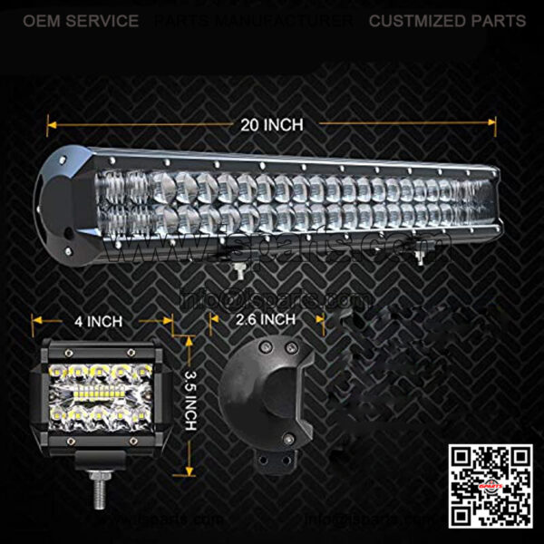 20Inch 126W 5D Led Light Bar Spot Flood Combo Beam + 4Pcs 4" 60W LED Work Light Pods Driving Fog Lamp with Rocker Switch Wiring Harness for Polaris Truck ATV UTV SUV 4X4 Boat - Image 2