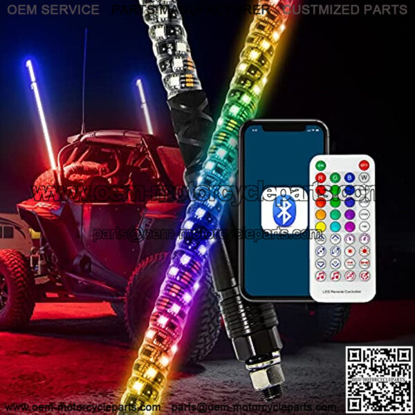 2pc 3ft Spiral LED Whip Light for UTV ATV [Bluetooth] [Smart Phone Control] [142 Flash Patterns] [18 Sound Control Patterns] LED Lighted Whips Antenna RZR Can-Am Polaris UTV ATV Accessories