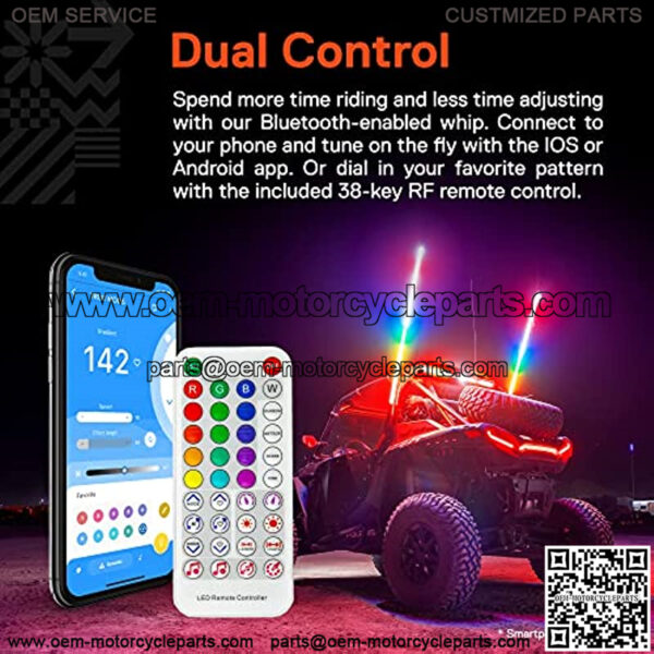 2pc 3ft Spiral LED Whip Light for UTV ATV [Bluetooth] [Smart Phone Control] [142 Flash Patterns] [18 Sound Control Patterns] LED Lighted Whips Antenna RZR Can-Am Polaris UTV ATV Accessories - Image 3