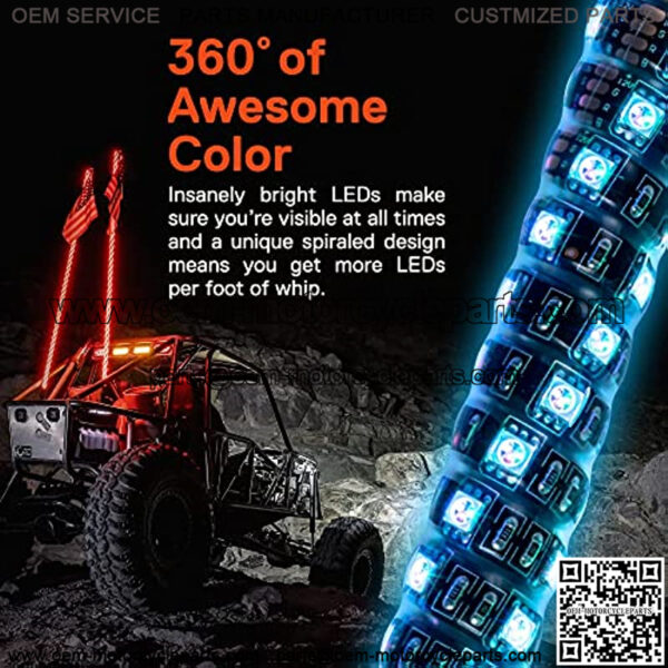 2pc 3ft Spiral LED Whip Lights for UTV ATV [21 Modes] [20 Colors] [RF Wireless Remote] [Weatherproof] [Flag] LED Lighted Whips Antenna for RZR Can-Am Polaris UTV ATV Accessories - Image 3