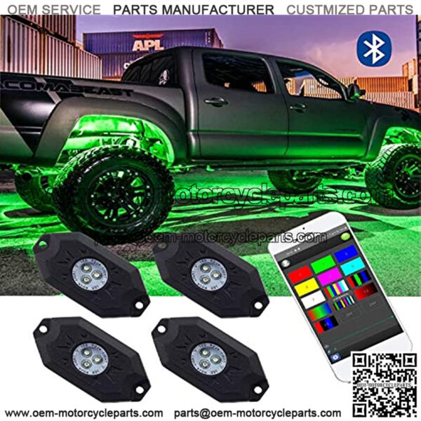 Rock Light RGB,Mushan 4-LEDs Ambience Light Kits, Vehicle Underglow LED Lights Cellphone APP Control Flashing Music Mode Wheel Light for SUV,ATV,UTV,Off Road Truck,Boat,Yacht