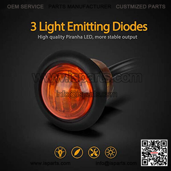 Pair 3/4" Mini Marker Clearance Light Turn Signal Light 1 Diode Amber Light,3 Wires - Image 2