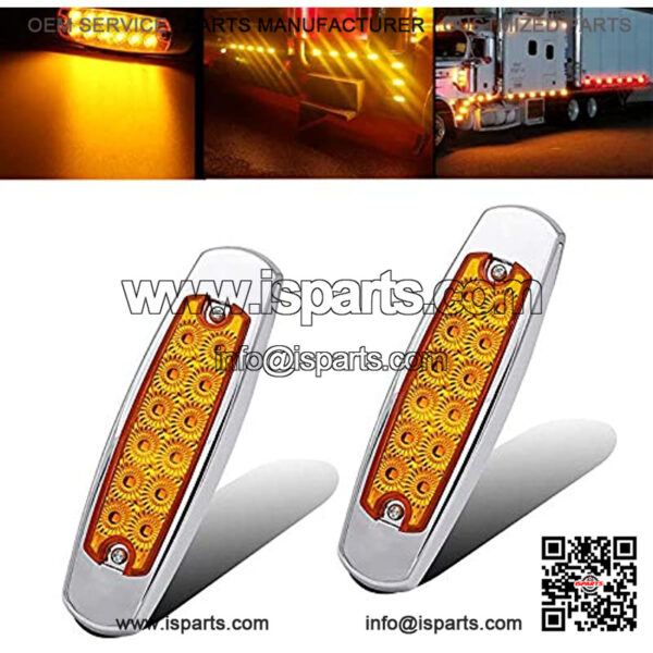 2pc 12LED Marker/Turn Signal Light Amber SS Bezel, 6.29" Trailer and Side Marker Lights Tail LED Light Kit,Flush Mount, Silver Plating rim, Flat Lens for Truck Trailer Bus Caravan RV UTV Vans