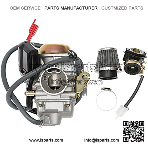 PD24J Carburetor 24mm for GY6 125cc 150cc 152QMJ 157QMI 4 Stroke Engines Electric Choke Motorcycle Scooter with Air Filter Intake Manifold