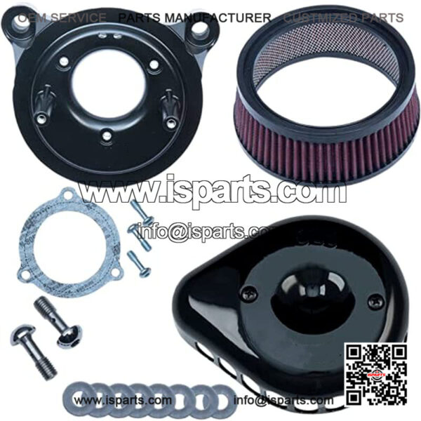 Cycle Gloss Black Mini Teardrop Stealth Air Cleaner Kit Compatible for Harley Davidson FLHR Road King 2008-2010
