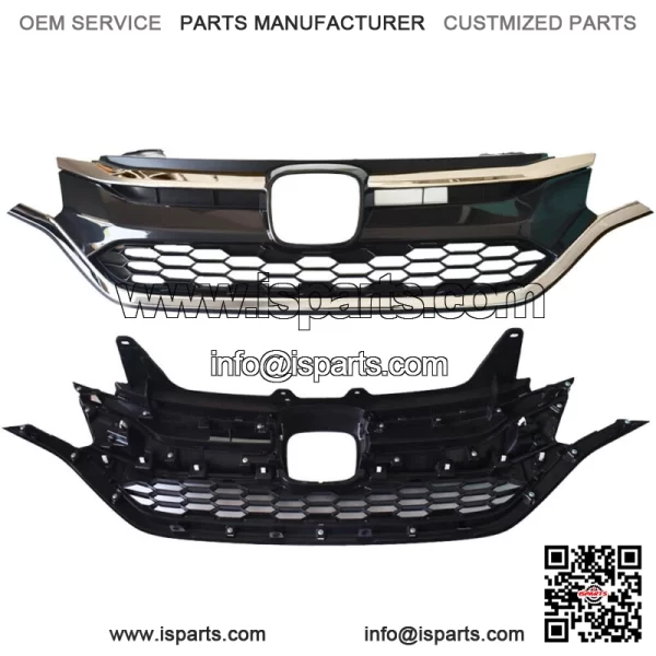 For Honda CRV 2015 2016 Front Bumper Upper and Lower Grille Set Black+Chrome - Image 2