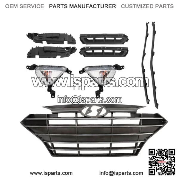 For Hyundai Elantra 2019-2020 Front Grille+Fog Lights Bracket Molding Set 9pcs - Image 3