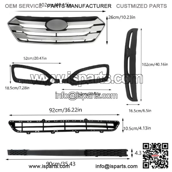 For Hyundai Santa Fe Sport 2013 14-2016 Front Grille Fog Light Bezels Set 5 Pcs - Image 3