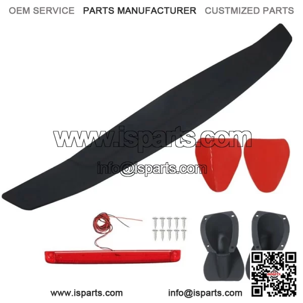 52" Universal Matte Black Trunk Spoiler Wing Fin Tail w/ LED Lights 2 Pedestal - Image 2