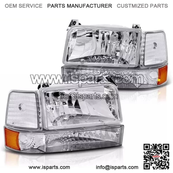 6-Piece Headlight Set with Corner Signal for 1992-1996 Ford F-150, F-250, and F-350