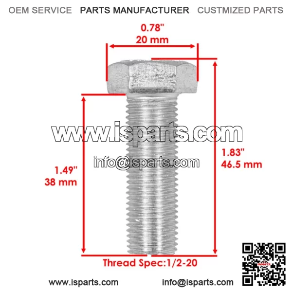 Hex Bolt Screw with Washer For 1/2-20 x 1 1/2 Grade 8 Fine Thtaad Zinc Plated - Image 2