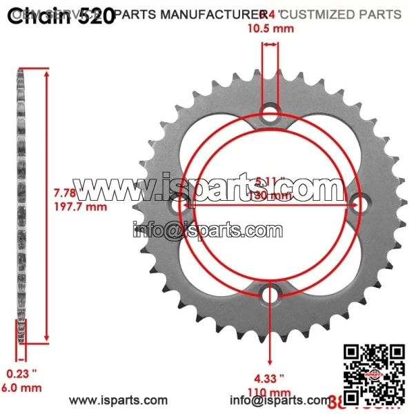 Red O-Ring Drive Chain & Sprockets Kit for Honda TRX450R Sportrax 450 2004 2005 - Image 3