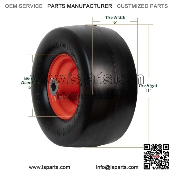 11x6.00-5 Flat Free Tires & Wheels (2-Pack) 5.875" Hub 3/4" Bushings - Image 2
