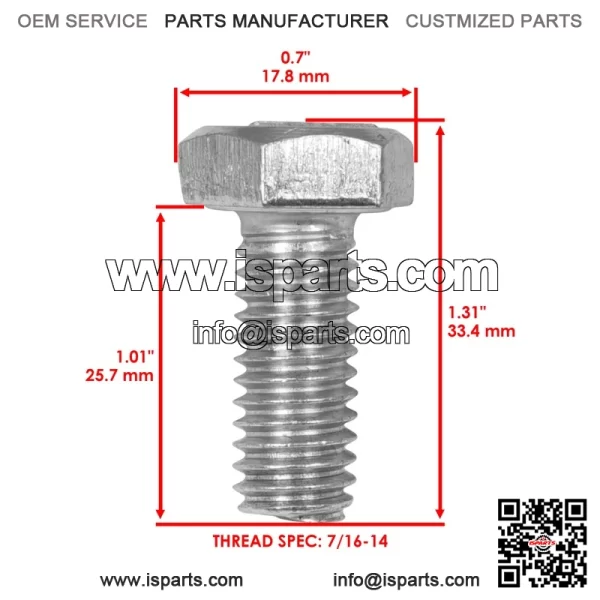1920676SM 1656916SM Deck Spindle Blade Hex Bolts Screw & Washers for 7/16-14 X 1 - Image 2