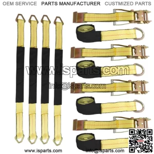 Yellow 2" x 120" Wheel Tie Down Straps with Heavy Duty Flat Hooks 4pcs