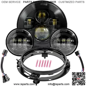 Motorcycle 7 inch LED Headlight, 4.5 inch Passing Lamps Fog Lights and Mounting Ring, Compatible with Harley Davidson Road King Ultra Classic Electra Street Glide Softail Deluxe Fatboy (Black)