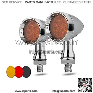 Motorcycle Turn Signals LED Bullet Front Rear Indicator Lights Universal Compatible for Harley Davidson Cruiser Iron Softail Street Bike Honda Shadow Yamaha Chopper Bobber Cafe Racer(Chrome/Amber-B)