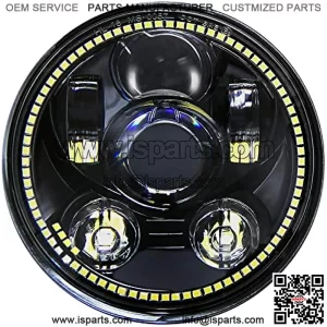 5-3/4 5.75 inch LED Motorcycle Headlight with Halo DRL Compatible with Harley Davidson Dyna Street Bob Super Wide Glide Low Rider Night Rod Train Softail Deuce Custom Sportster Iron 883 -Black