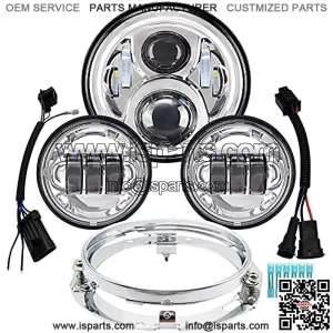 7 inch Motorcycle LED Headlight 4.5" Fog Passing Lights DOT Kit Compatible with Harley Davidson Fat Boy Street Glide Heritage Softail Road King Switchback Electra Glide Ultra Classic Chrome