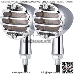 SMD LED Bullet Turn Signals Motorcycle Amber Front Rear Blinker Grill Indicator Universal Compatible for Honda Yamaha Suzuki Kawasaki Harley Chopper Bobber Dyna(Chrome-Amber)