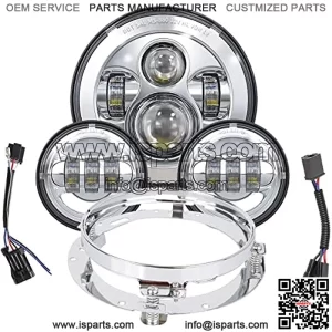 7 inch LED Headlight Fog Passing Lights DOT Kit Ring Motorcycle for Touring Road King Ultra Classic Electra Street Glide Tri Cvo Heritage Softail Slim Deluxe Fatboy Chrome