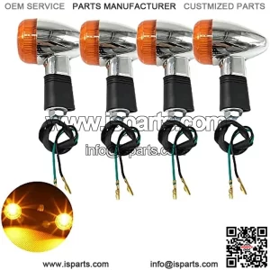 Universal 4pcs Motorcycle Turn Signals Chrome Bullet Front Rear Lights Compatible with Harley Honda Suzuki Yamaha Kawasaki Motorcycle Cruiser Bobber Chopper