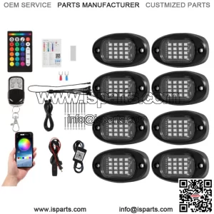 8 Pod RGB LED Rock Light bluetooth Underglow Lamp for CAN AM POLARIS RZR ATV UTV (For: More than one vehicle)
