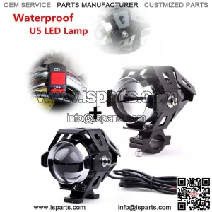 Pair Motorcycle LED Headlight Driving Fog 125W U5 Lights Spot Lamp&Switch Parts (For: More than one vehicle)