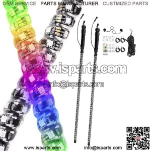 For KAWASAKI Teryx 4 800 UTV ATV 2X 3FT RGB Dancing LED Whip Lights w/Flag+Rmote (For: More than one vehicle)