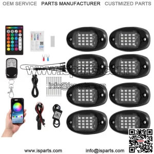 8 Pods RGB LED Rock Lights Underglow Neon Lamps Kit Remote for Polaris ATV UTV (For: More than one vehicle)