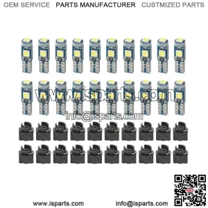 20Pcs T5 LED Bulbs,Dash Lights Super Bright Light,Dashboard Lights LED Bulb with Twist Lock Socket,Car Accessories 3030-3SMD High Light Bulb for Car Map Vanity Mirror Glove Box (white)