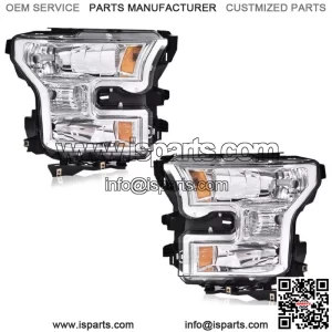 Fit For 2015-17 Ford F150 Amber Headlights Chrome Head Lamps Left &Right 2PCS