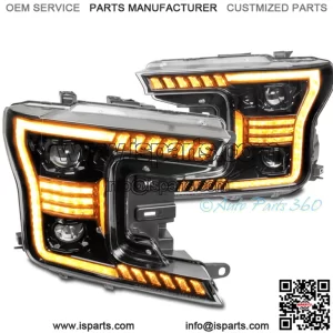 For 18-20 Ford F-150 Pickup Amber LED Tube Projector Headlights Headlamps Black (For: Ford F-150)