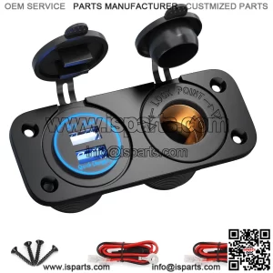 12V Dual USB Fast Charger Outlet, Cigarette Lighter Power Outlet Panel for EZGO Club Car Yamaha Golf Cart, Boat, RV, Truck
