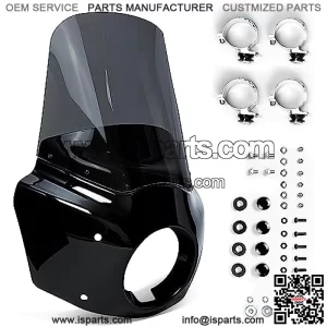 Krator Motorcycle Windshield Fairing Kit, Harley Dyna and Softail Compatible, 35-49mm Forks, Road Warrior Style, Black & Smoke Windscreen, Dyna Fairing