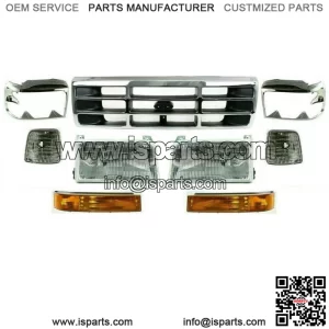 Grille Chrome + Headlights Kit For 1992-1997 Ford Bronco F-150 F-250 F-350 (For: Ford F-150)