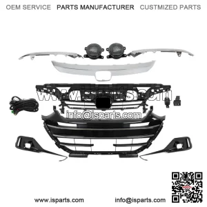 Upper Lower Grill W/Chrome Trim Covers Fog Light Set For 2021-2023 Honda Accord