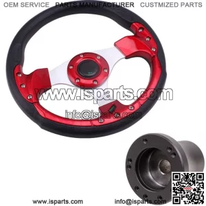 12.5" Red 6-Hole Golf Cart Steering Wheel +Black Adapter for EZGO TXT RXV