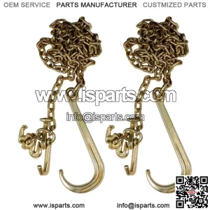 2PCS G70 5/16''x10' Transport Tow Chain J Hook Long Shank w/ R T J&Grab Hook