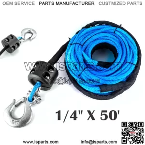 1/4" x 50' Synthetic Winch Rope+5/16" Clevis Hook Stopper For Polaris RZR 1000