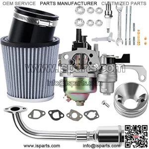 Carburetor Racing 212cc Performance Kit with Air Filter Exhaust Pipe for 212cc Predator Engine Performance Parts 196cc 6.5HP GX160 BT200x CT200u Predator 212 Stage 2 Kit Go Kart Mini Bikes Silver