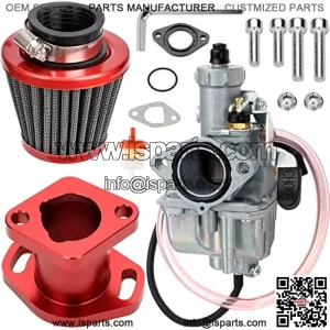 Performance VM22 26mm Carburetor Carb for Predator 212cc 196cc Coleman CT200U BT200X Mini Bike KT196 Go Kart GX160 GX200 6.5hp Clone Engine with 38mm Air Filter Intake Manifold Stage 1 Kit Red