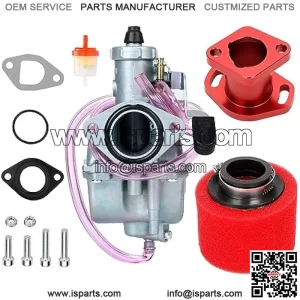 VM22 Racing 26mm Performance Compatible with Mikuni Go Kart Clone Motor Carburetor Mainfold CNC Intake Inlet Pipe Air Filter for Predator 196cc KT196 212cc GX160 GX200 CT200U Engine Mini Bike Red