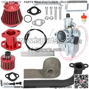 VM22 Carburetor Air Filter Exhaust Header Pipe Kit for Predator 212cc 196cc 6.5hp Coleman CT200U BT200X CT200U-EX Baja Warrior Trailmaster MB200 GX160 Small Engine Mini Bike Go Kart Parts