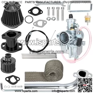 Upgraded VM22 Carburetor Air Filter Exhaust Header Pipe Kit for Predator 212cc 196cc 6.5hp Coleman CT200U BT200X CT200U-EX GX160 GX200 Small Engine Baja Warrior MB200 Mini Bike Go Kart Parts