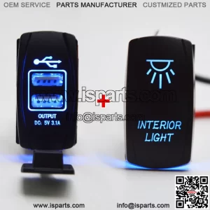 OUTPUT 5V 3.1A USB Power Charger+"INTERIOR LIGHT" UTV Dash Rocker Toggle Switch (For: More than one vehicle)