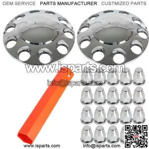 Pair Chrome Front Wheel Covers 33mm Hub Axle Semi Truck ABS Plastic Satin