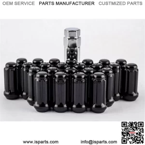 24 Piece Set Spline Lug Nuts 1.9" Black 14mm x 1.5 Lug Nuts with Key W1014STB (For: More than one vehicle)