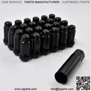 Set 24 Spline Lug Nut Kit Black 14mm x 1.5 1.9" Tall M14x1.5 - 6 Splines  + Key (For: More than one vehicle)