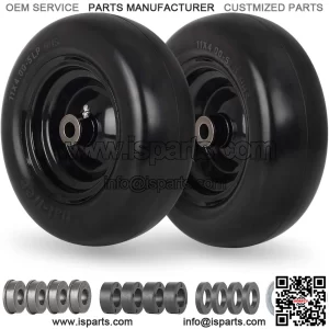 11x4.00-5 Flat Free Lawn Mower Tire and Wheel with 3/4" or 5/8" Bushings, 3.4"-4"-4.5"-5" Centered Hub, Smooth Tread Tire for Zero Turn Mowers, 2 Pcs